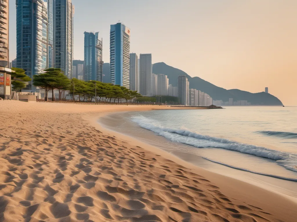 이른 저녁의 부산 바닷가